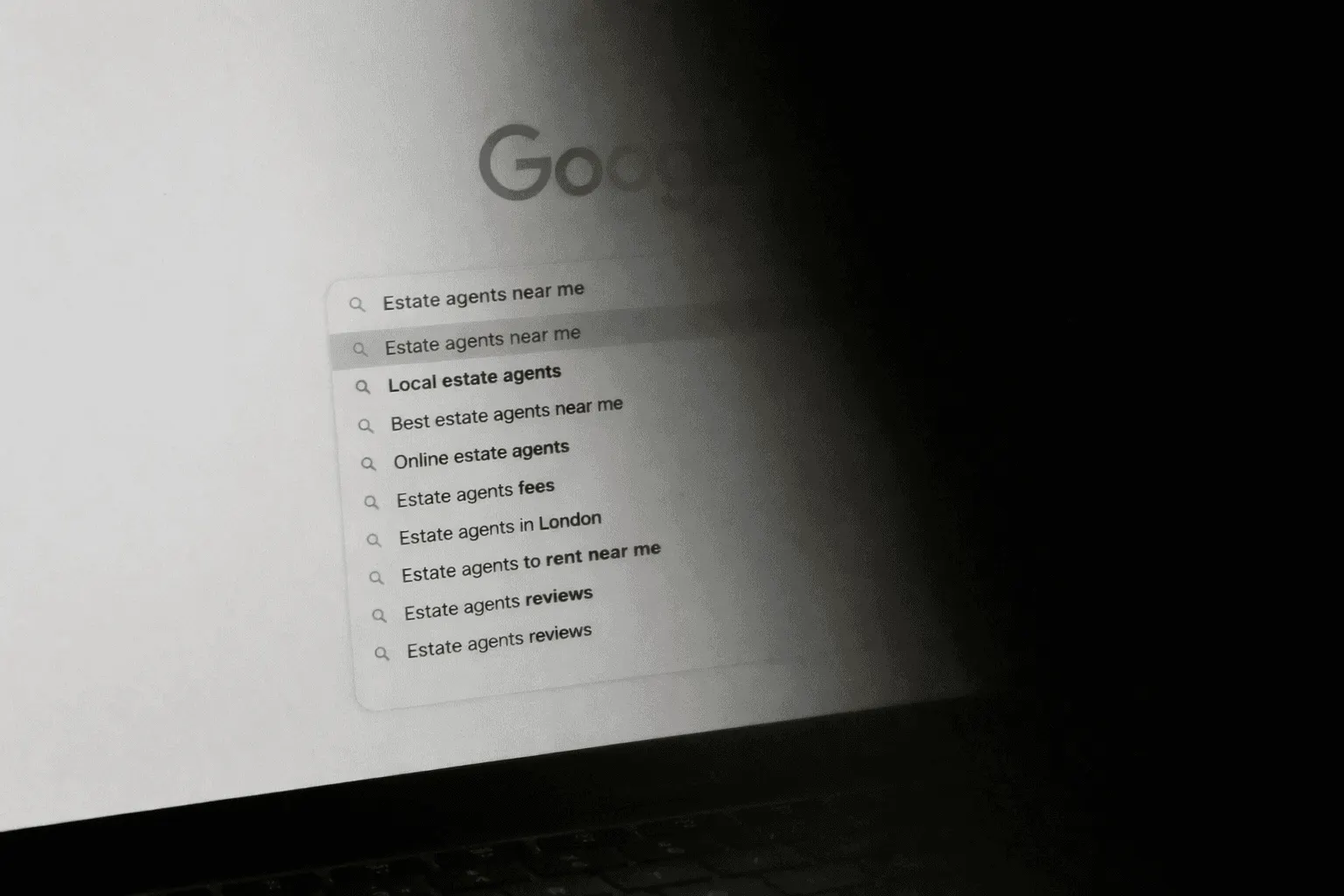 Google search suggestions for estate agents