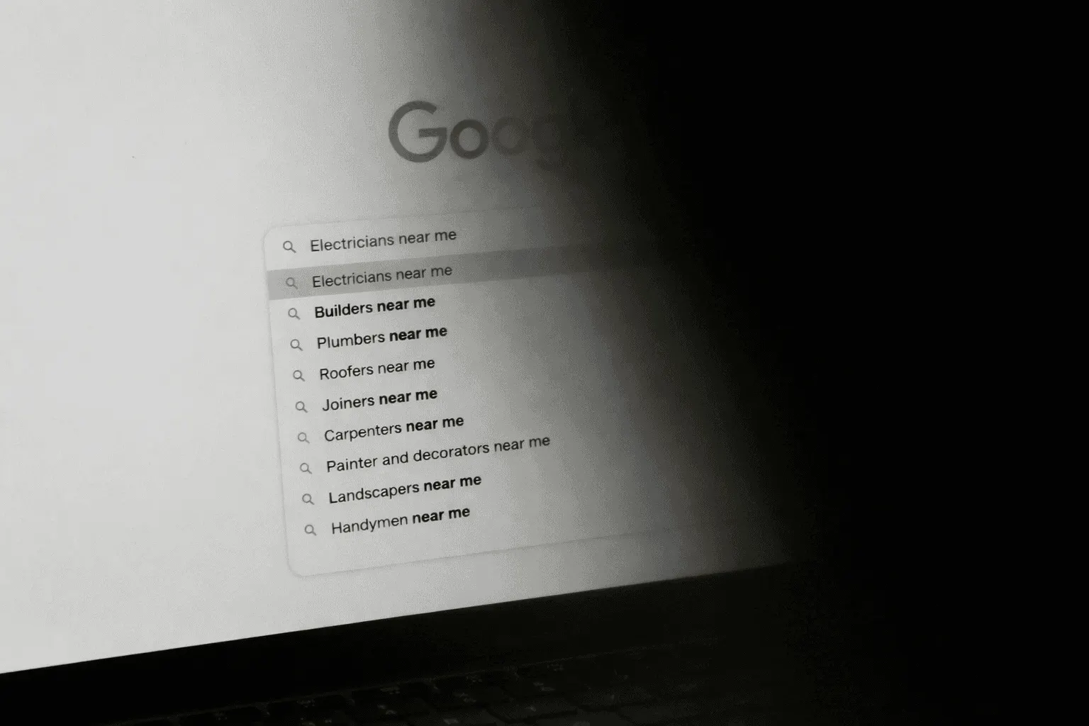 Google search suggestions for local trades
